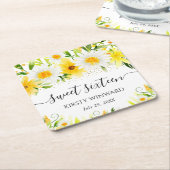 水彩デイジー&黄色の花Sweet sixteen スクエアペーパーコースター (アングル)