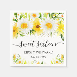 水彩デイジー&黄色の花Sweet sixteen スタンダードカクテルナプキン