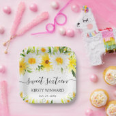 水彩デイジー&黄色の花Sweet sixteen ペーパープレート (パーティー)