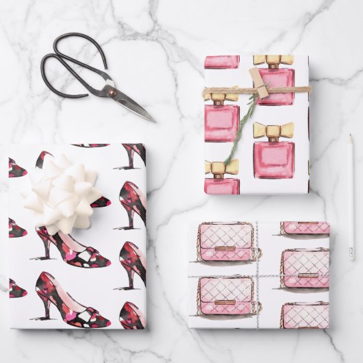 水彩デザイナーシューズバッグ&香水 ラッピングペーパーシート (正面)