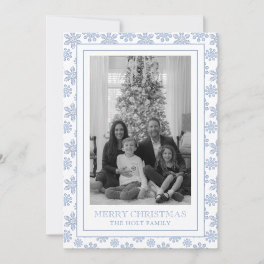 水彩デザイナーブルースノーフレークスクリスマス シーズンカード (正面)