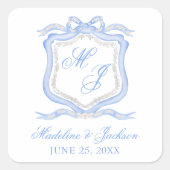 水彩デザイナーブルーモノグラムクレスト スクエアシール (正面)