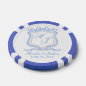 水彩デザイナーブルーモノグラム結婚クレスト ポーカーチップ (シングル)