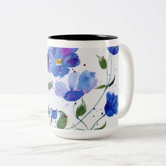 水彩デザイナーマグ – 美しいブ鮮やかリュース ツートーンマグカップ (正面右)