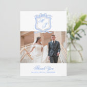 水彩デザイナー ブルー モノグラム フォト サンキューカード (スタンド正面)