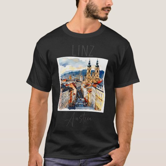 水彩デザインのLinz – オーストリア Tシャツ (正面)