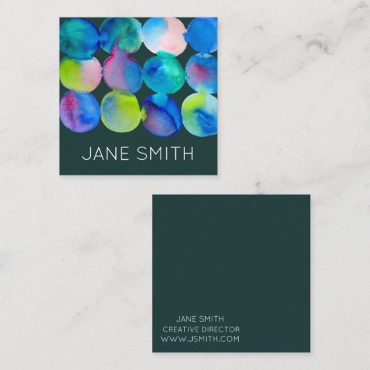 水彩デザインモダンスタイリッシュクリエイティブ業 スクエア名刺 (正面/裏面)