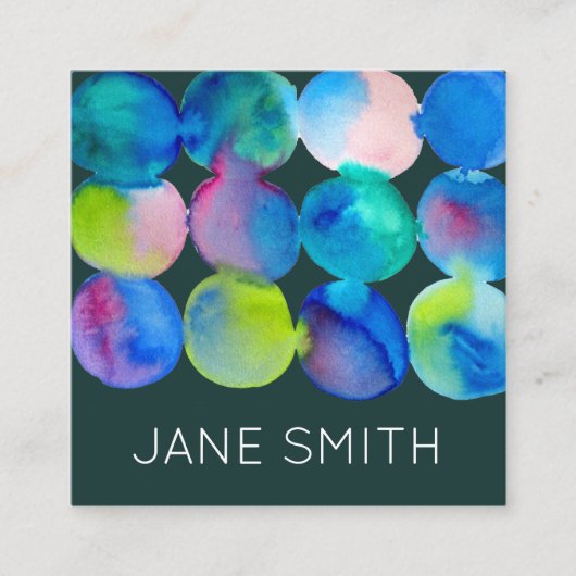 水彩デザインモダンスタイリッシュクリエイティブ業 スクエア名刺 (正面)
