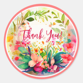 水彩デザイン花「ありがとう」 ラウンドシール