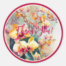 水彩デザイン蘭の花"ありがとう" ラウンドシール