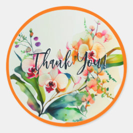 水彩デザイン蘭の花"ありがとう" ラウンドシール