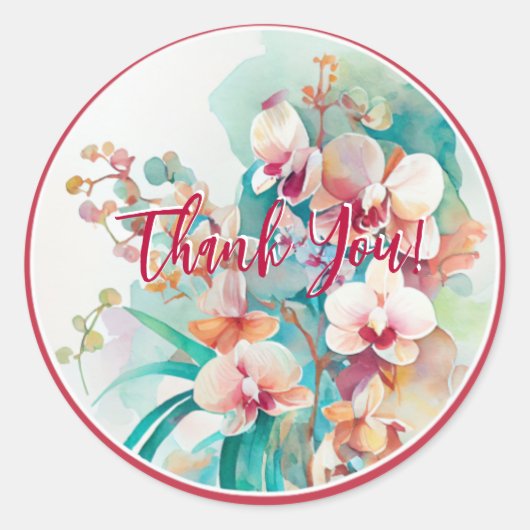 水彩デザイン蘭の花"ありがとう" ラウンドシール (正面)