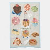水彩デザートケーキクッキーパイ祖母の キッチンタオル (縦)