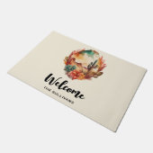 水彩デザートサボテンと山の歓迎 ドアマット (アングル)