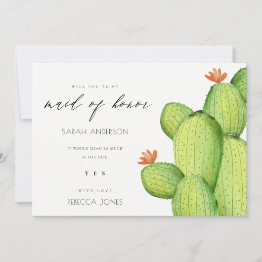 水彩デザートサボテンの花 メイドオブオナー 招待状 (正面)