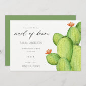 水彩デザートサボテンの花 メイドオブオナー 招待状 (正面/裏面)