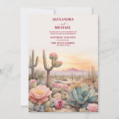 水彩デザートサボテン図解入りの、写真付きの結婚ズ 招待状 (正面)