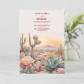 水彩デザートサボテン図解入りの、写真付きの結婚ズ 招待状 (スタンド正面)