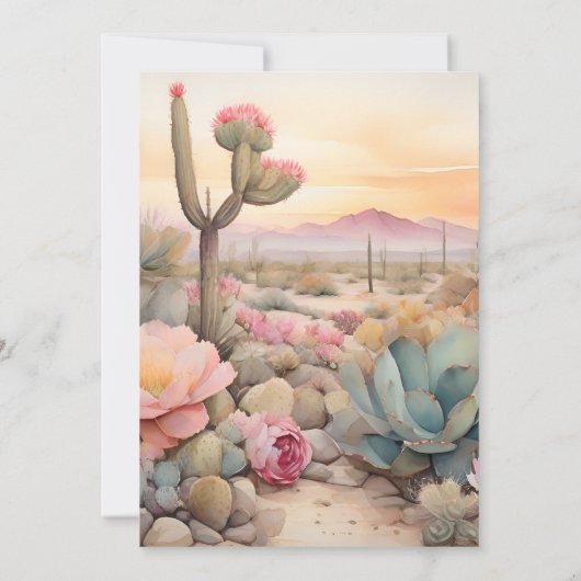 水彩デザートサボテン図解入りの、写真付きの結婚ズ 招待状 (裏面)