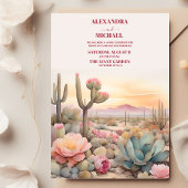 水彩デザートサボテン図解入りの、写真付きの結婚ズ 招待状
