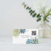 水彩デザートサボテン多肉多肉種QRコード 名刺 (スタンド正面)