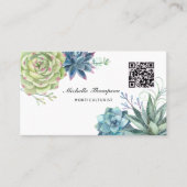 水彩デザートサボテン多肉多肉種QRコード 名刺 (正面)