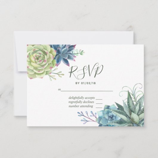 水彩デザートサボテン多肉植物結婚式RSVP 出欠カード (正面)
