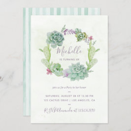 水彩デザートサボテン多肉誕生日パーティー 招待状