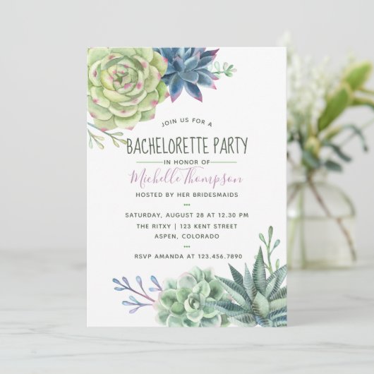 水彩デザートサボテン多肉類バチェロレッテ 招待状 (スタンド正面)