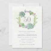 水彩デザートサボテン多肉類50誕生日 招待状 (正面)