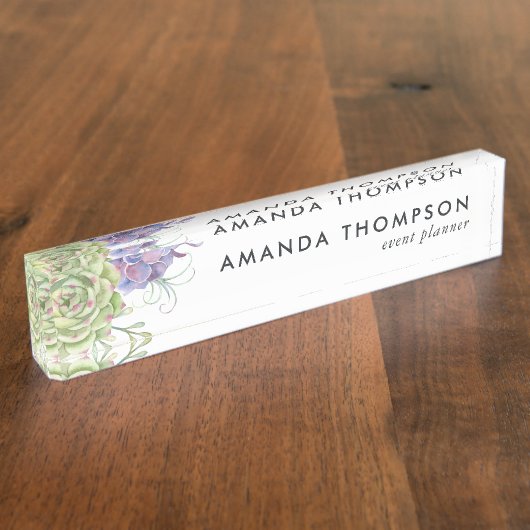 水彩デザートサボテン多肉類 デスクネームプレート (側面)