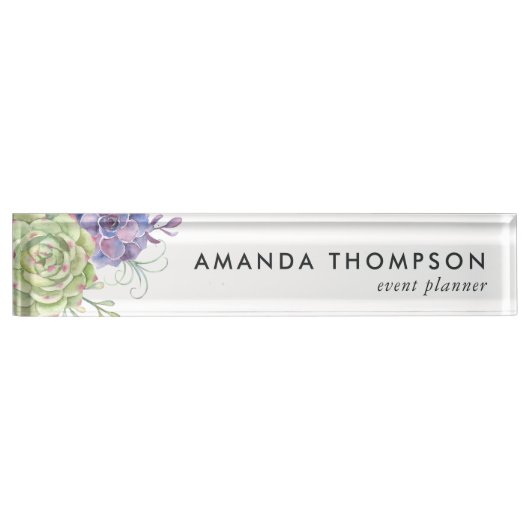 水彩デザートサボテン多肉類 デスクネームプレート (正面)