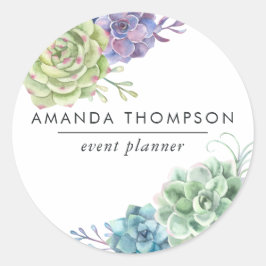 水彩デザートサボテン多肉類 ラウンドシール