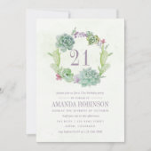 水彩デザートサボテン多肉食21歳の誕生日 招待状 (正面)