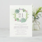 水彩デザートサボテン多肉食21歳の誕生日 招待状 (スタンド正面)