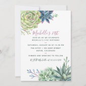 水彩デザートサボテン多肉食21歳の誕生日 招待状 (正面)