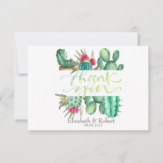 水彩デザートサボテン水玉模様サンキューカード サンキューカード (正面)