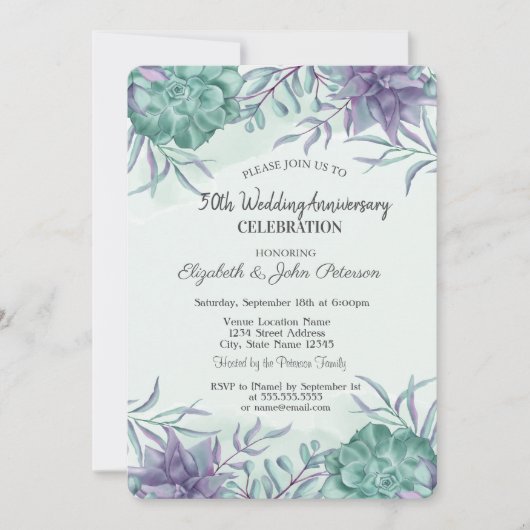 水彩デザートサボテン結婚の記念日 招待状 (正面)