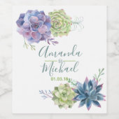 水彩デザートサボテン結婚ツ ワインラベル (シングルラベル)