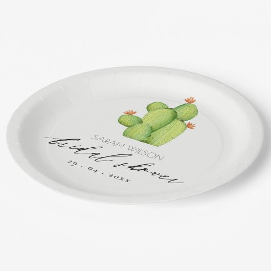 水彩デザートサボテン花ブライダルシャワー ペーパープレート (アングル)