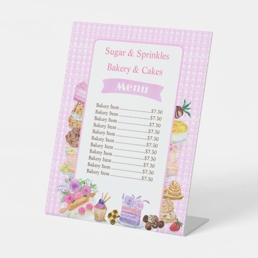 水彩デザートピンク価格ベーカリーカフェ標識 台座サイン (正面)