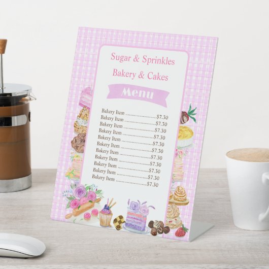 水彩デザートピンク価格ベーカリーカフェ標識 台座サイン (インサイチュ)