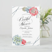 水彩デザートレッド多肉類ブライダルシャワー 招待状 (スタンド正面)