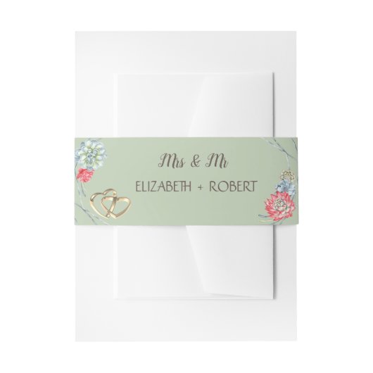 水彩デザートレッド多肉類金ゴールドハート 招待状ベリーバンド (正面例)