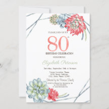 水彩デザートレッド多肉類80誕生日