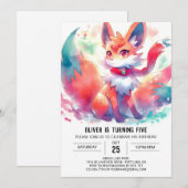 水彩デジタルキツネ誕生日 招待状 (正面/裏面)