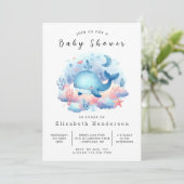 水彩デジタルホエールベビーシャワー 招待状 (スタンド正面)
