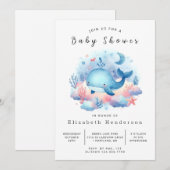 水彩デジタルホエールベビーシャワー 招待状 (正面/裏面)