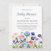 水彩デュアルブルーの野生の花 赤ちゃんの誕生のお祝い 招待状 (正面)