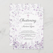 水彩デリケートパープルフラワーズ《キリスト教》洗礼式や命名式 招待状 (正面/裏面)